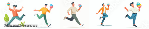 vector of a man dancing happily holding an Easter egg