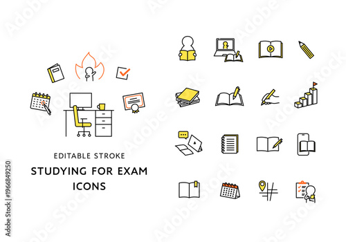 資格試験・テスト勉強にまつわるアイコンセット