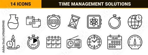 Ultra-Minimalist Monoline Time and Chronometry Line Art for Professional Scheduling Software and Precise Time Management Applications