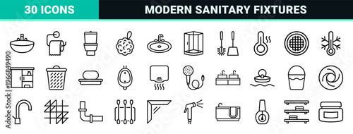 Sanitary Ware and Modern Bathroom Fixtures Ultra-minimalist Monoline Geometric Line Art for Commercial Interior Design and Wayfinding.