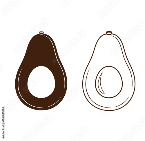 brown and outline avocado halves on white background