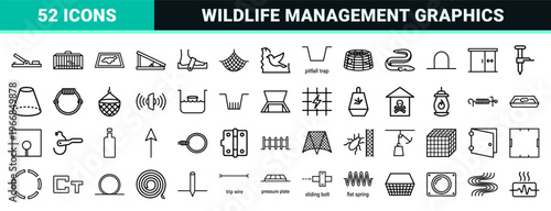 Pest Control and Humane Animal Trap Ultra-Minimalist Monoline Symbols for Wildlife Management and Control Equipment Design Projects