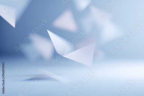 floating geometric shapes rising upward, transformation theme