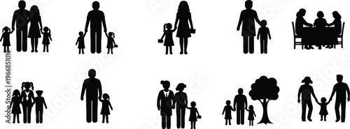Black silhouette icons depicting diverse family groups and relationships