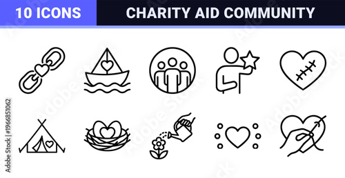 Humanitarian Unity and Empathy Ultra-minimalist Monoline Outline Symbols for Charity Non-profit and Social Support Geometric Line Art