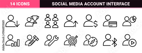 Ultra-Minimalist User Profile Geometric Line Art for Account Management Systems and Digital Identity Interfaces with Modern Monoline Aesthetic