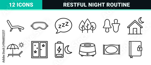 Sleep Hygiene and Relaxation Wellness Ultra-Minimalist Monoline Line Art for Healthy Bedtime Routine and Mental Health Mindfulness Designs