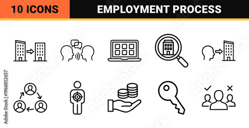 Recruitment and Human Resources Ultra-Minimalist Monoline Outline Icons for Professional Career Development and Corporate Hiring Management