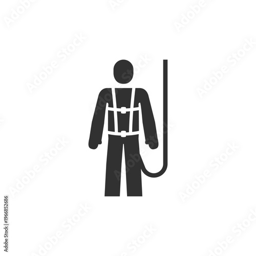 Industrial climber with safety rope icon. Rope access technician and high altitude work safety. Monochrome black and white symbol