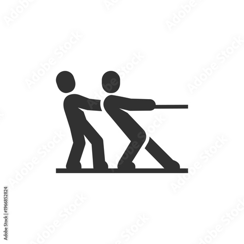 Two teams pulling rope in tug of war icon. Team competition and strength challenge. Monochrome black and white symbol