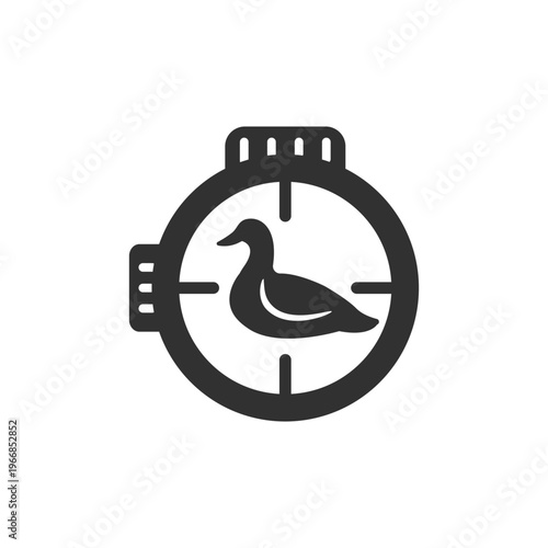 Bird in rifle scope icon. Hunting target and shooting sight concept. Monochrome black and white symbol