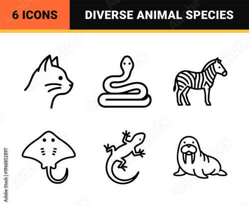 Wildlife and Domestic Animal Biology Line Art Featuring Ultra-Minimalist Monoline Geometric Outlines for Educational and Commercial Design.