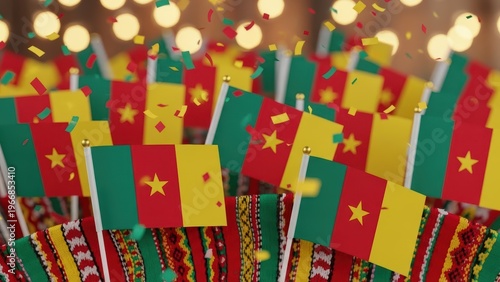Independence day celebration in cameroon with flags and festive confetti