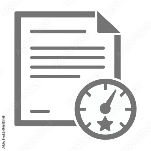 Vector graphic featuring a document icon and a speedometer with a star