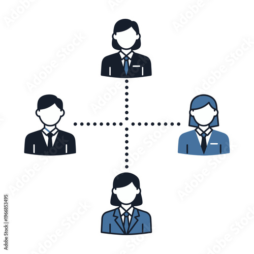 Vector graphic of a team of four business professionals connected by lines