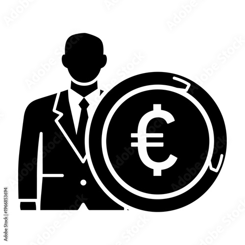 Businessperson in a suit holding a large euro coin vector