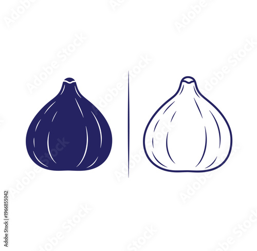 Dark and light blue onion icons in two styles side by side