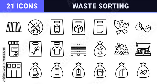 Waste Management and Circular Economy Geometric Line Art Set for Sustainable Industrial Branding and Urban Sanitation Utility Navigation Design.