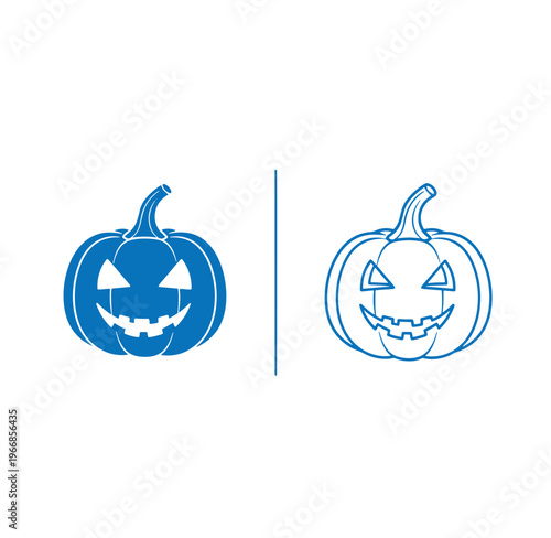 Two blue jackolanterns with different designs on white background