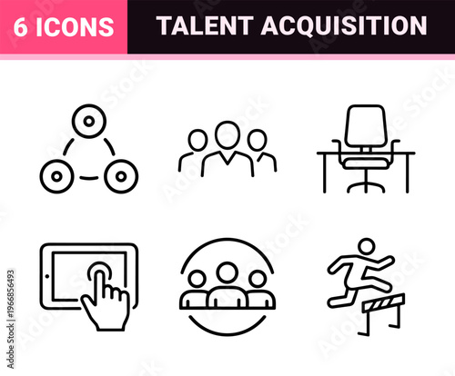 Recruitment and Human Resources Talent Acquisition Line Art Set Featuring Minimalist Monoline Geometric Symbols for Corporate Workforce Management.