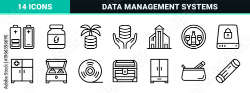 Data Management and Physical Storage Ultra-Minimalist Monoline Line Art for Enterprise Logistics and Digital Cloud Computing Infrastructure