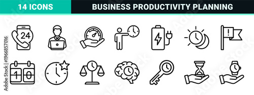 Time Management Productivity Schedule and Deadline Ultra-minimalist Monoline Geometric Line Art Set for Business Workflow Planning and Optimization.