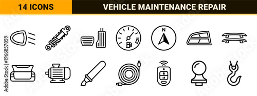 Automotive Service and Transportation Monoline Outline Icon Set for Modern Interface Design and Minimalist Branding Applications