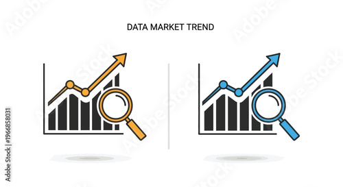 a pair of graphs with magnifying glasses on white background Vector
