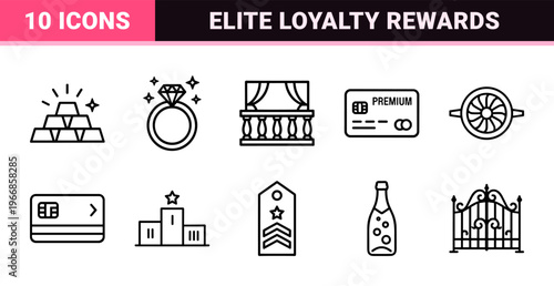 VIP Premium Loyalty Program Membership Outline Icons for Business Branding and User Interface Design in Minimalist Monoline Geometric Aesthetic