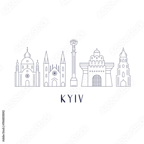 Kyiv landmarks skyline in line style vector illustration