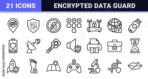 Cybersecurity and VPN Network Protection Outline Icons for Private Browsing Data Encryption and Digital Privacy Solutions