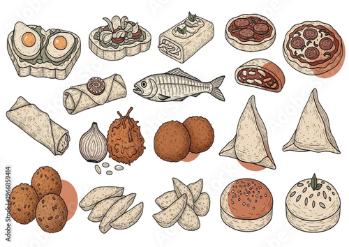 A delicious collection of traditional Middle Eastern and Mediterranean snacks and appetizers, perfect for sharing