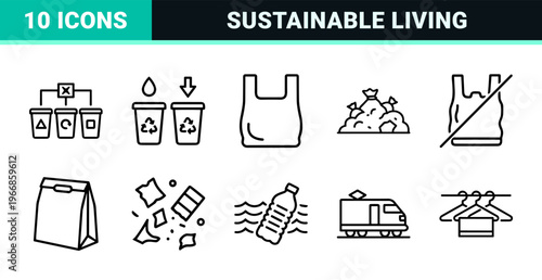 Waste Management and Circular Economy Linear Icon Set Featuring Professional Sustainable Recycling Symbols and Environmental Protection Outline Graphics