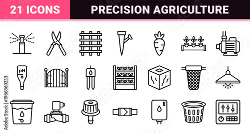Smart Irrigation and Urban Hydroponics Ultra-Minimalist Monoline Geometric Line Art for Precision Agriculture and Water Management Utility.