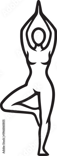 yoga pose, woman in tree pose, vrksasana illustration