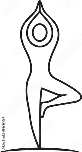 yoga pose, tree pose, vrksasana, black line art, meditation