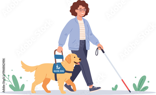 Woman walking with guide dog.