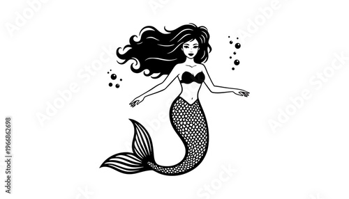 A mermaid vector illustration with long hair and a shiny tail