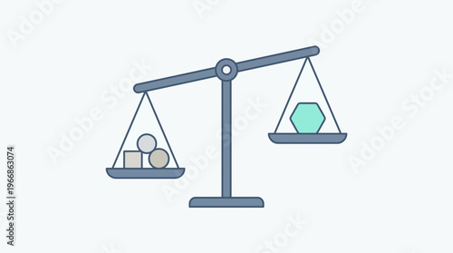 A simple flat illustration of a balanced scale tilted with different geometric shapes on each side, isolated on a plain background