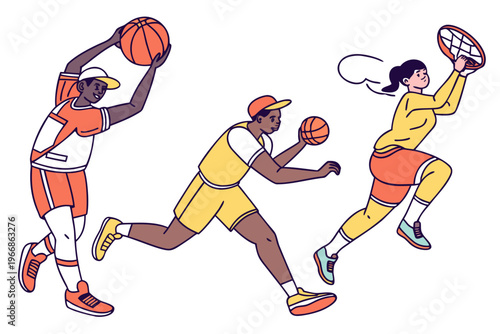Cartoon Sports Player Athletic Characters Action Pose Vector Illustration Bundle Isolated
