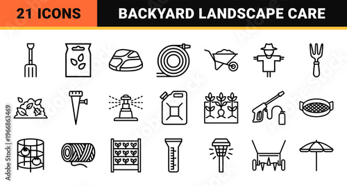 Ultra-Minimalist Monoline Gardening Icons for Professional Landscape Design and Horticulture Apps featuring Geometric Line Art Symbols