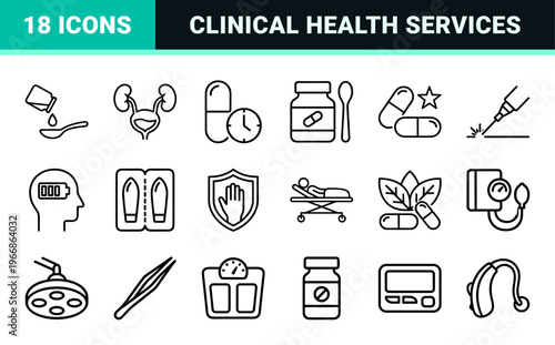Medical Healthcare Outline Symbols Minimalist Monoline Geometric Line Art for Pharmacy Clinical Diagnostics and Hospital Care Utility Graphic