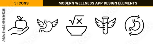 Clinical Nutrition and Dietetics Technical Monoline Icons. Ultra-minimalist geometric line art for healthcare and food tracking apps.
