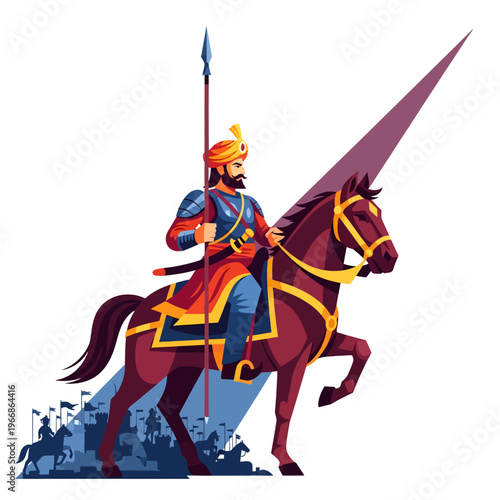 Maharana Pratap Jayanti celebrates bravery with horseback rider in armor holding spear