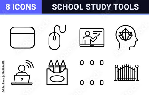 School Education and Academic Learning Ultra-Minimalist Monoline Geometric Line Art Icon Set for E-Learning and Digital Study Interfaces