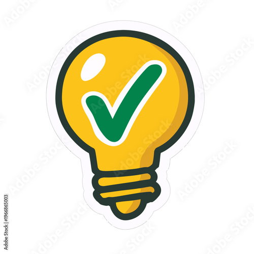 A stylized illustration of a lightbulb with a green checkmark, conveying approval or a good idea