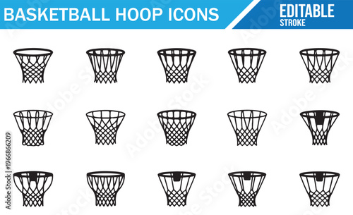 Minimal basketball icons set rim net backboard symbols for UI web and print
