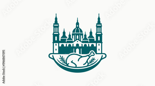 Elegant Logo Featuring Cathedral and Roasted Turkey