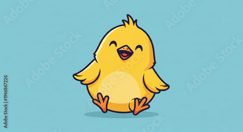 A cheerful cartoon chick with an open beak happily expressing joy