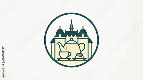 Elegant Castle Tea Set Emblem on White